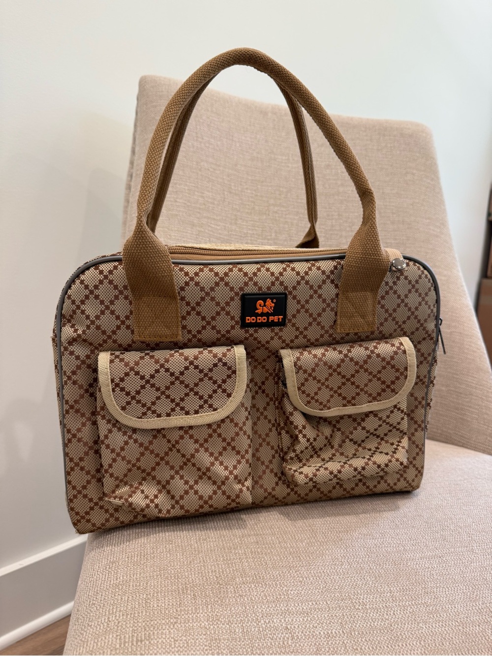 Brown Patterned Small Pet Carrier Tote - Picture 1 of 8